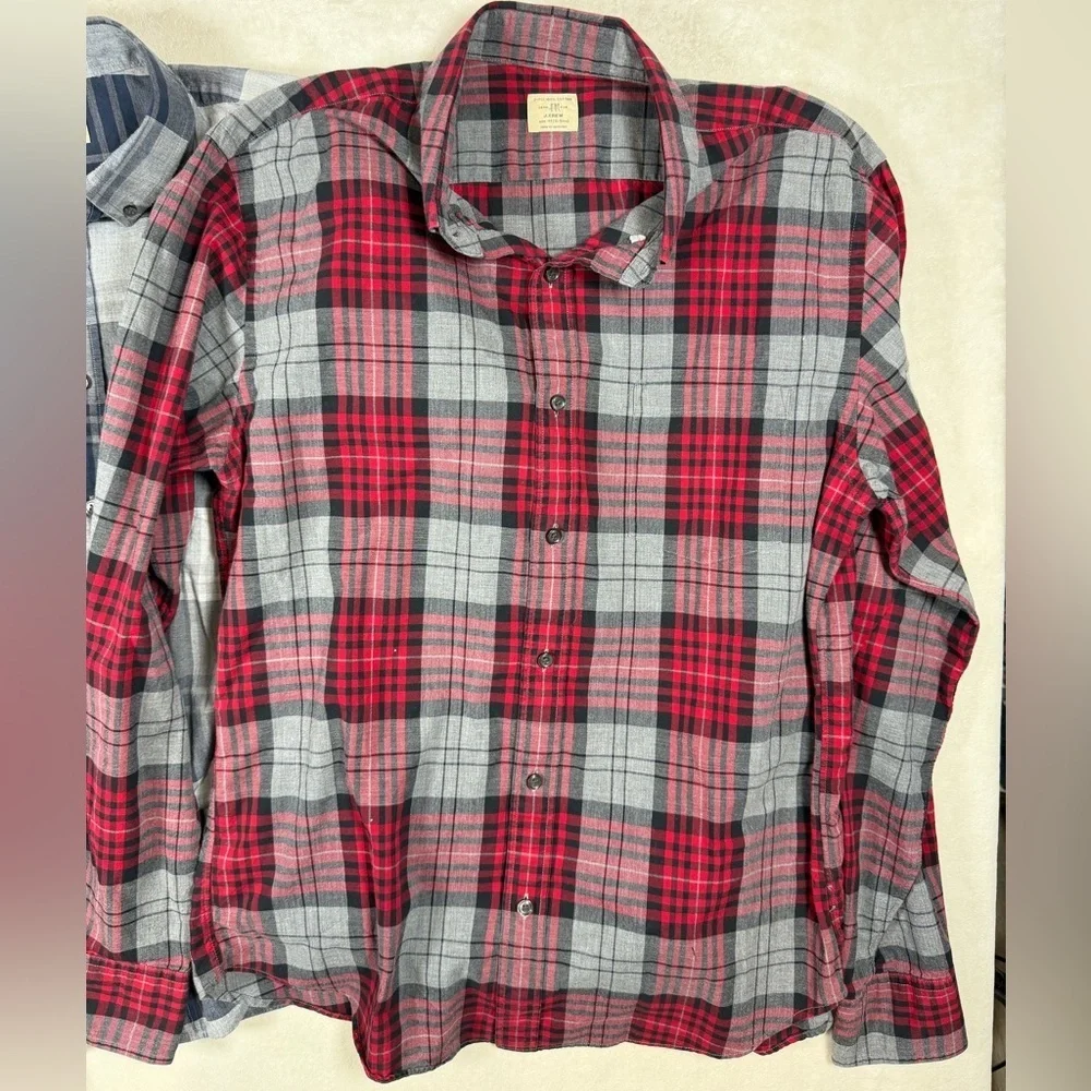 Lot of 2 J. Crew Men's Medium Plaid Button-Down Shirts - Navy and Red Plaid